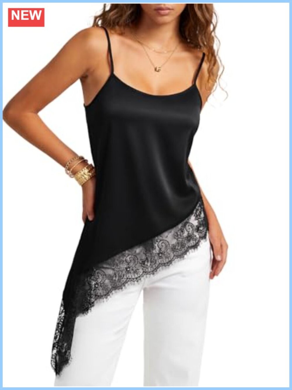 Silky Satin Lace Cami Top Adjustable Spaghetti Strap Summer Y2K